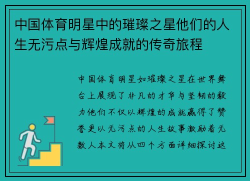 中国体育明星中的璀璨之星他们的人生无污点与辉煌成就的传奇旅程